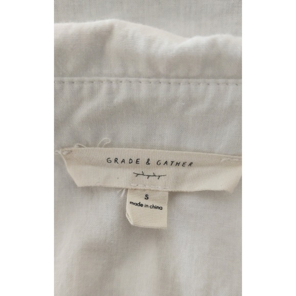 GRADE GATHER White Cropped Wrap Shirt Long Sleeve Collared Button Front Size S - Picture 4 of 5